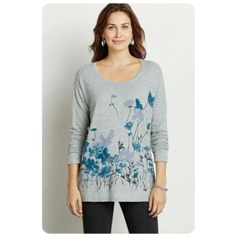 J.Jill Gray Highland Wildflower Floral Sweater Size Medium